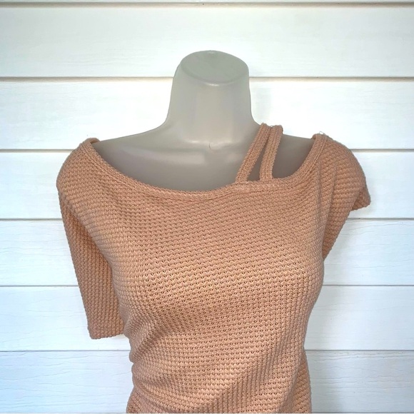 Women's Short Sleeve Tan Top NWT WAFFLE TEXTURE pink size XL - Picture 4 of 6